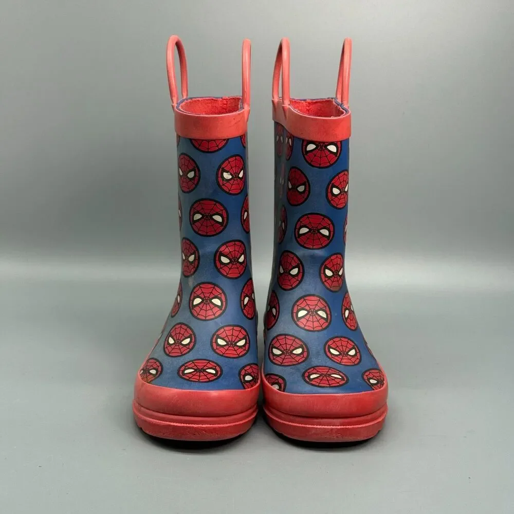 Disney Marvel Spiderman Kids 11 Red Blue Rubber Rain Boots Pull On Waterproof